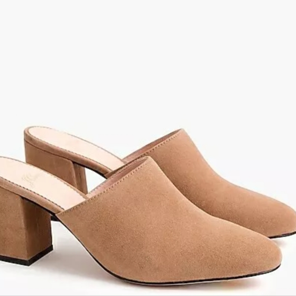 J. Crew Mules Tan Leather Suede Block Heel J8226 Size 8